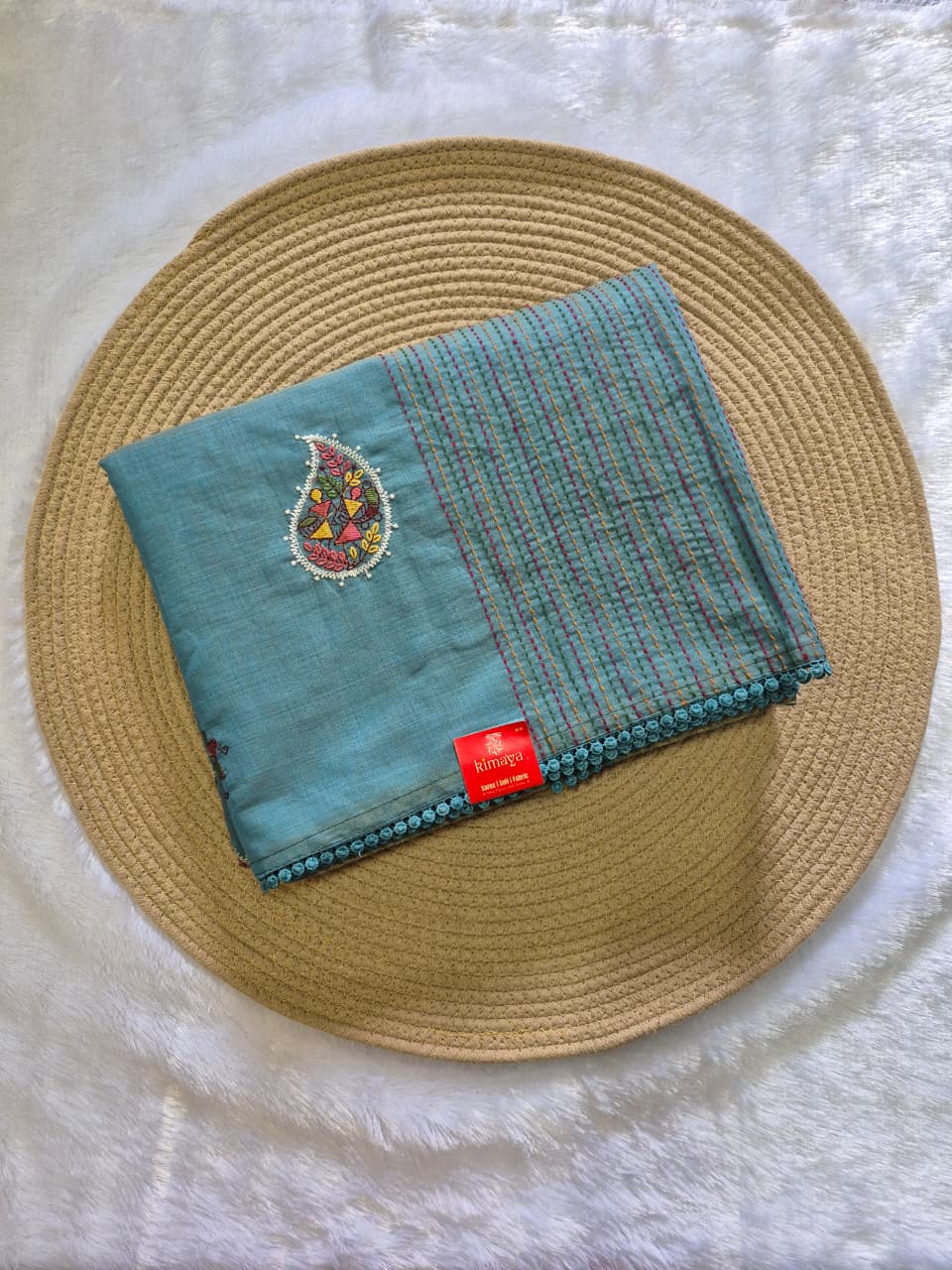 Elegant Handcrafted Kantha Work Pure Cotton Saree